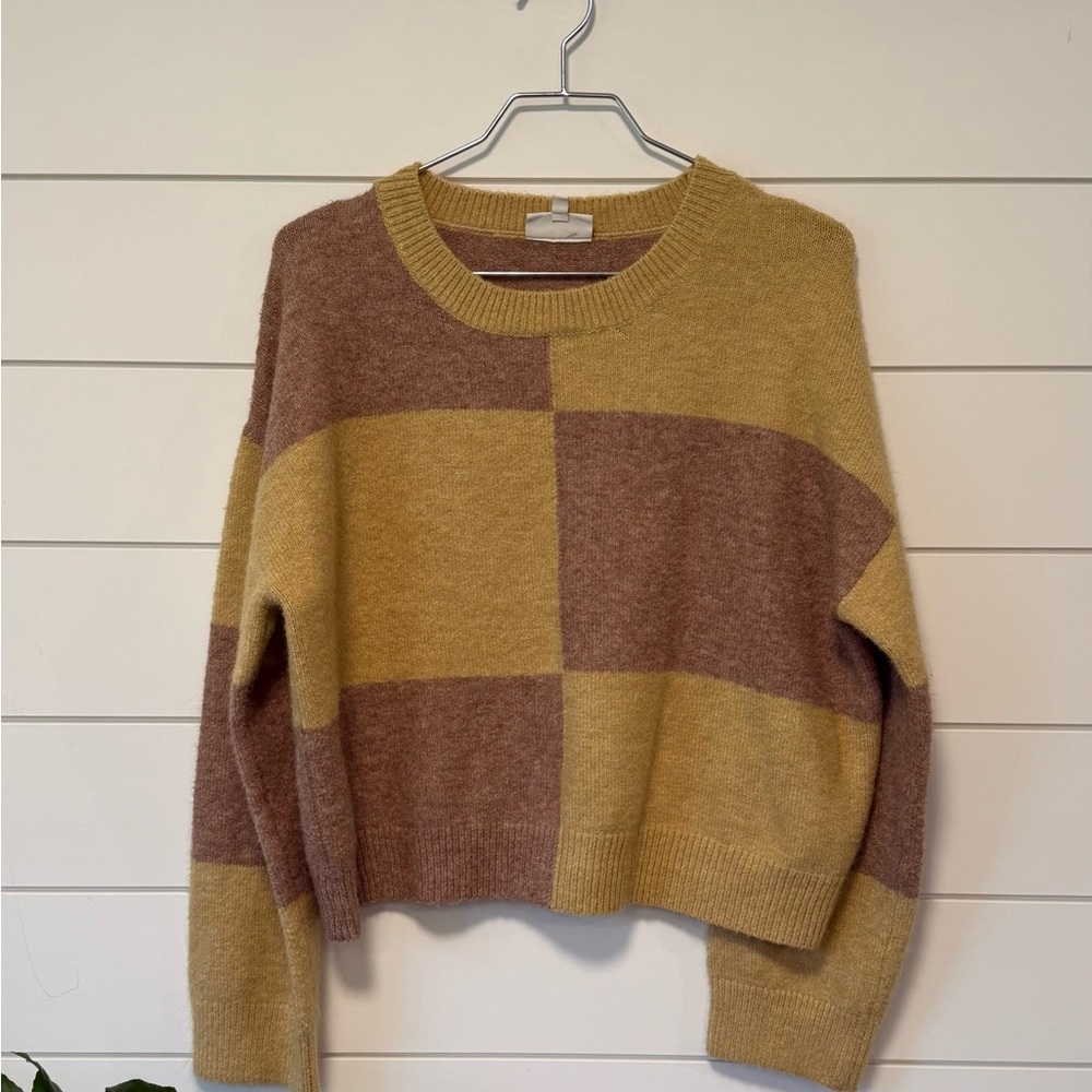 Studio B by Bobeau Mustard and Brown Checkered Sweater Size XL